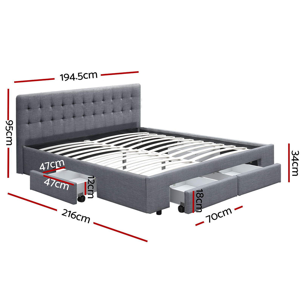 Artiss Avio Bed Frame Fabric Storage Drawers - Grey King
