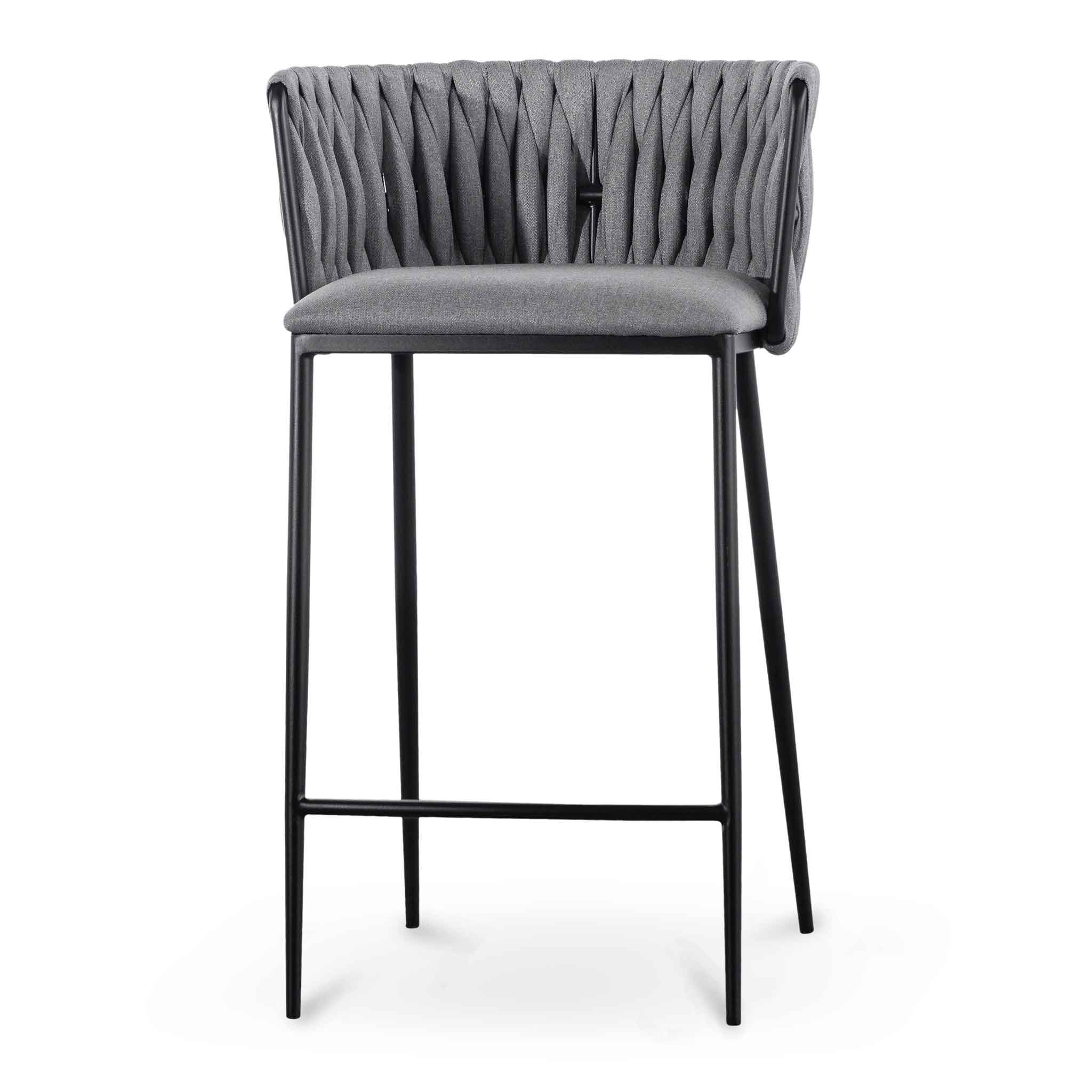 Piper 65cm Fabric Bar Stool - Coin Grey with Black Legs