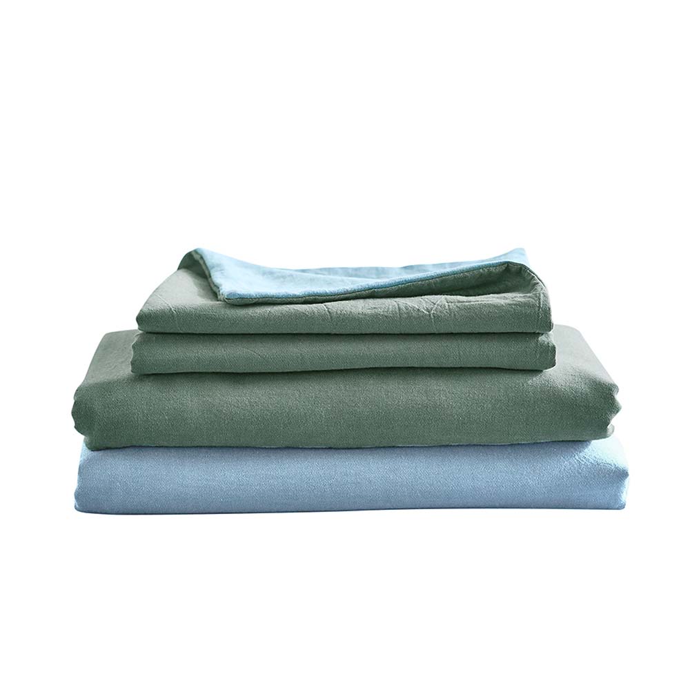 Cosy Club Sheet Set Bed Sheets Set 100% Cotton Double Cover Pillow Green Blue