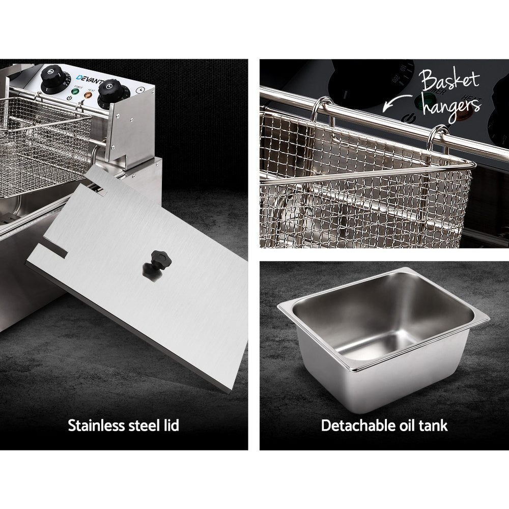 Devanti Electric Commercial Deep Fryer Twin Frying Basket Chip Cooker