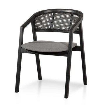 Ivy Black Wood Dining Chair - Grey Seat