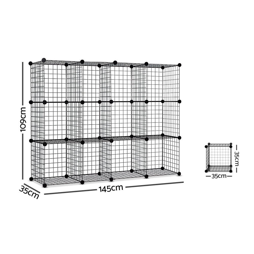 Wire Cube Storage Cabinet DIY 12 Cubes Display Shelves Bookcase Shelf Organiser