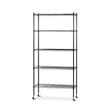 90cm 5-Tier Wire Shelf Shelving Unit Kithchen Storage Trolley Black