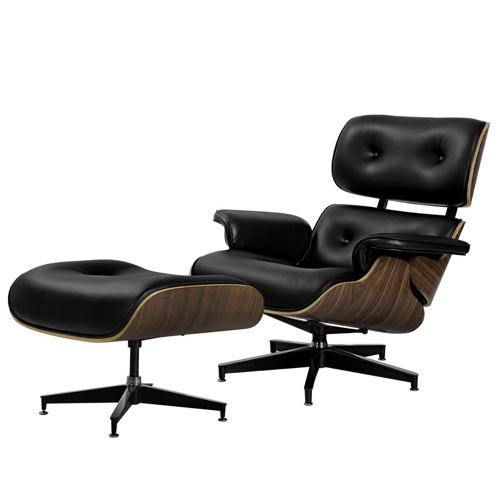 Artiss Armchair Lounge Chair and Ottoman Recliner Armchair Leather Plywood Black