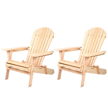 Gardeon Set of 2 Patio Furniture Outdoor Chairs Beach Chair Wooden Adirondack Garden Lounge