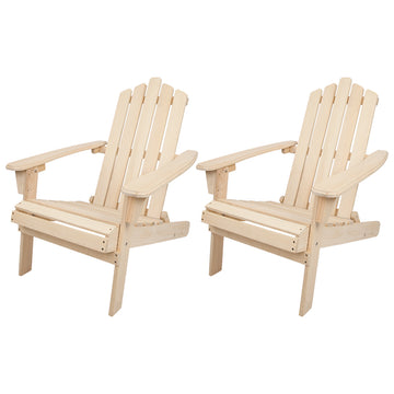 Gardeon Set of 2 Patio Furniture Outdoor Chairs Beach Chair Wooden Adirondack Garden Lounge Recliner Beige