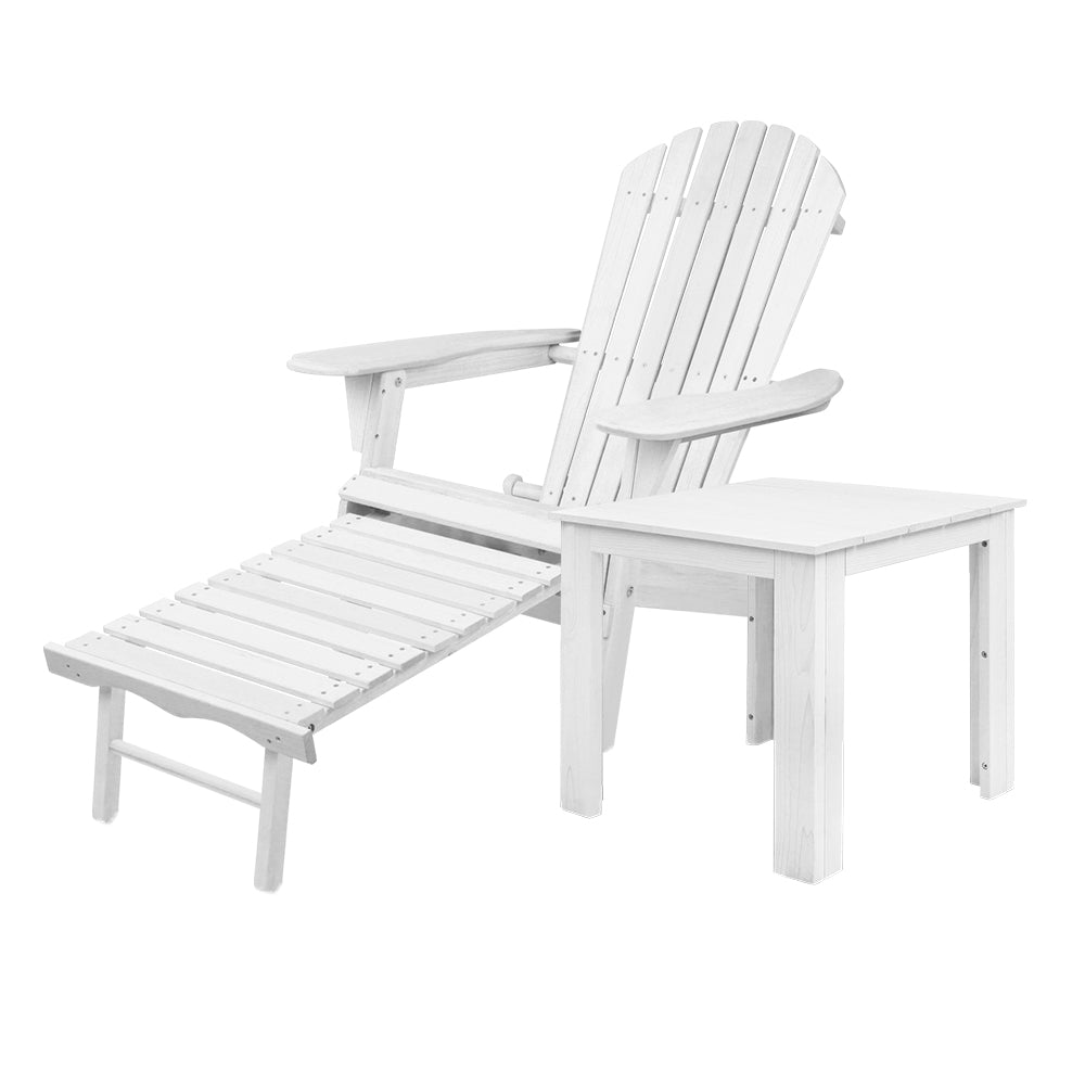 Gardeon 3 Piece Outdoor Adirondack Lounge Beach Chair Set White