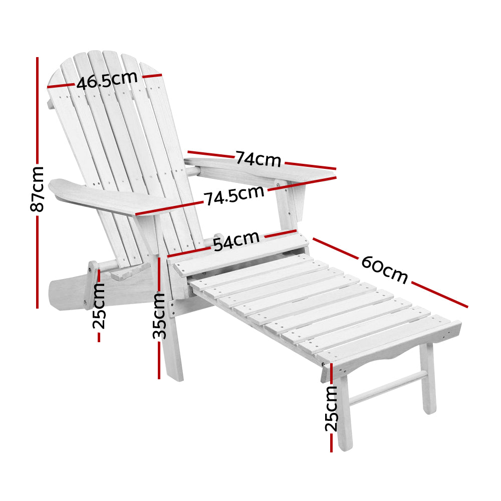 Gardeon Adirondack Beach Chair with Ottoman - White