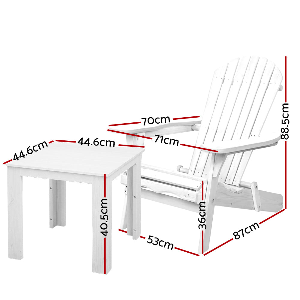 Gardeon 3 Piece Outdoor Adirondack Beach Chair and Table Set - White