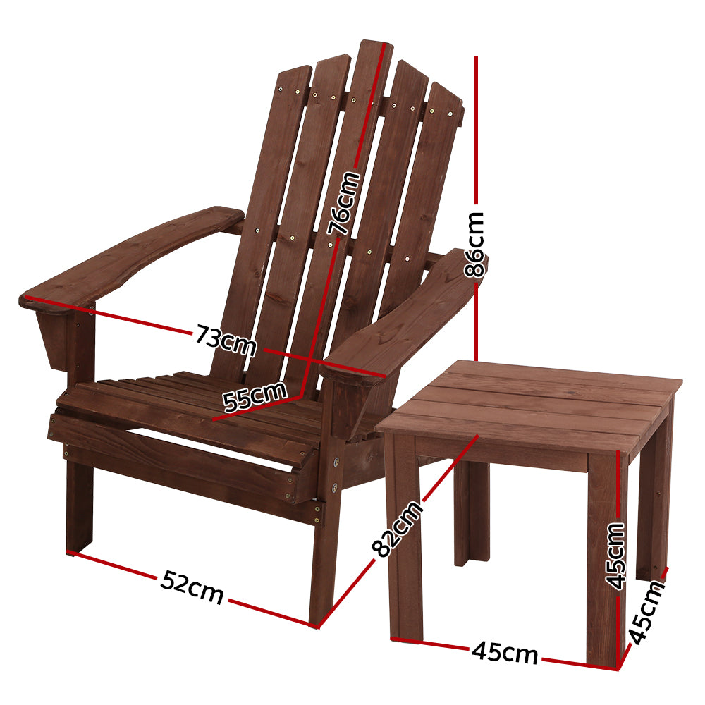 Gardeon Outdoor Sun Lounge Beach Chairs Table Setting Wooden Adirondack Patio Chair Brown