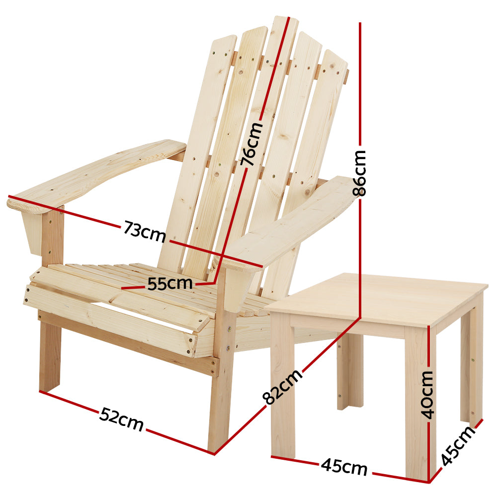 Gardeon Outdoor Sun Lounge Beach Chairs Table Setting Wooden Adirondack Patio Natural Wood Chair