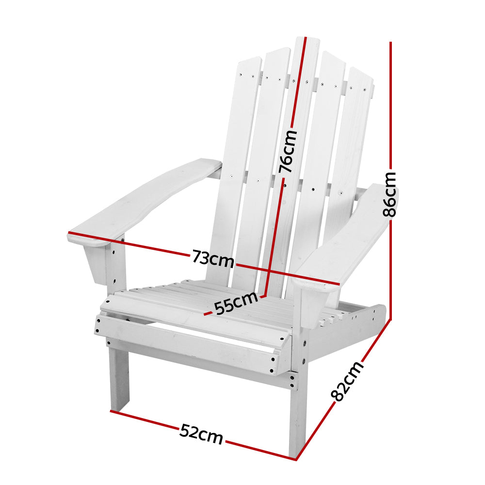 Gardeon Outdoor Sun Lounge Beach Chairs Table Setting Wooden Adirondack Patio - White