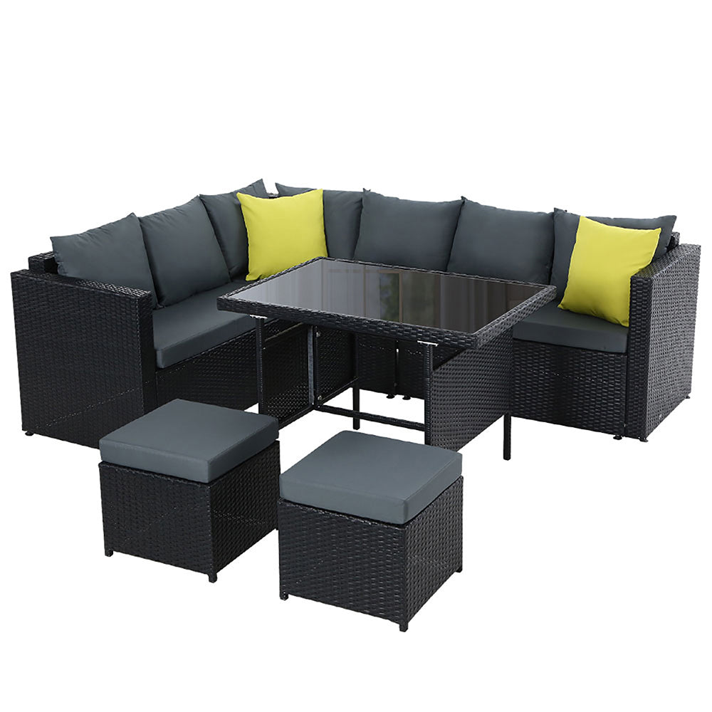 Patio Set Dining Sofa Table Chair Lounge Wicker Garden Black 
