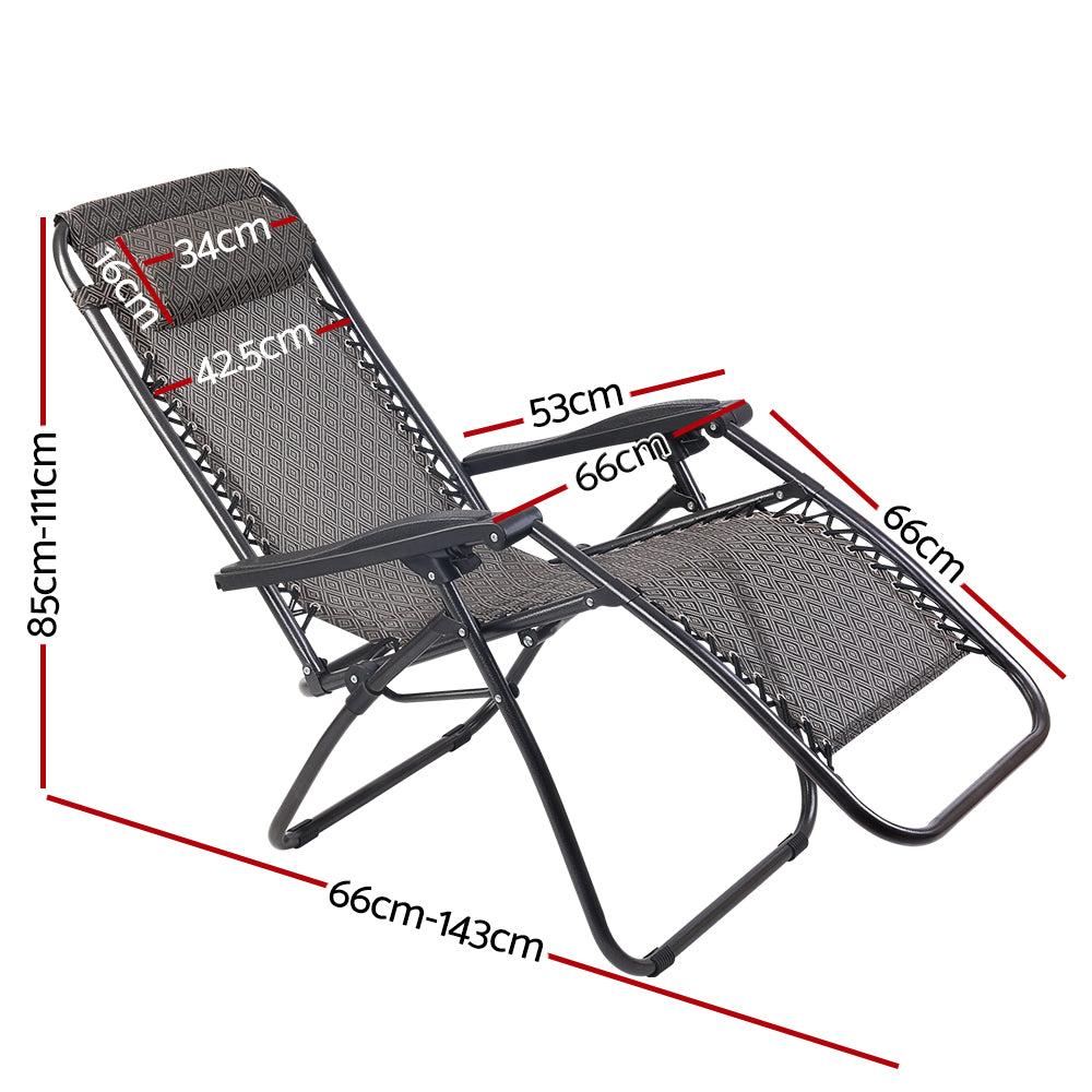 Gardeon Zero Gravity Recliner Chairs Outdoor Sun Lounge Beach Chair Camping - Beige