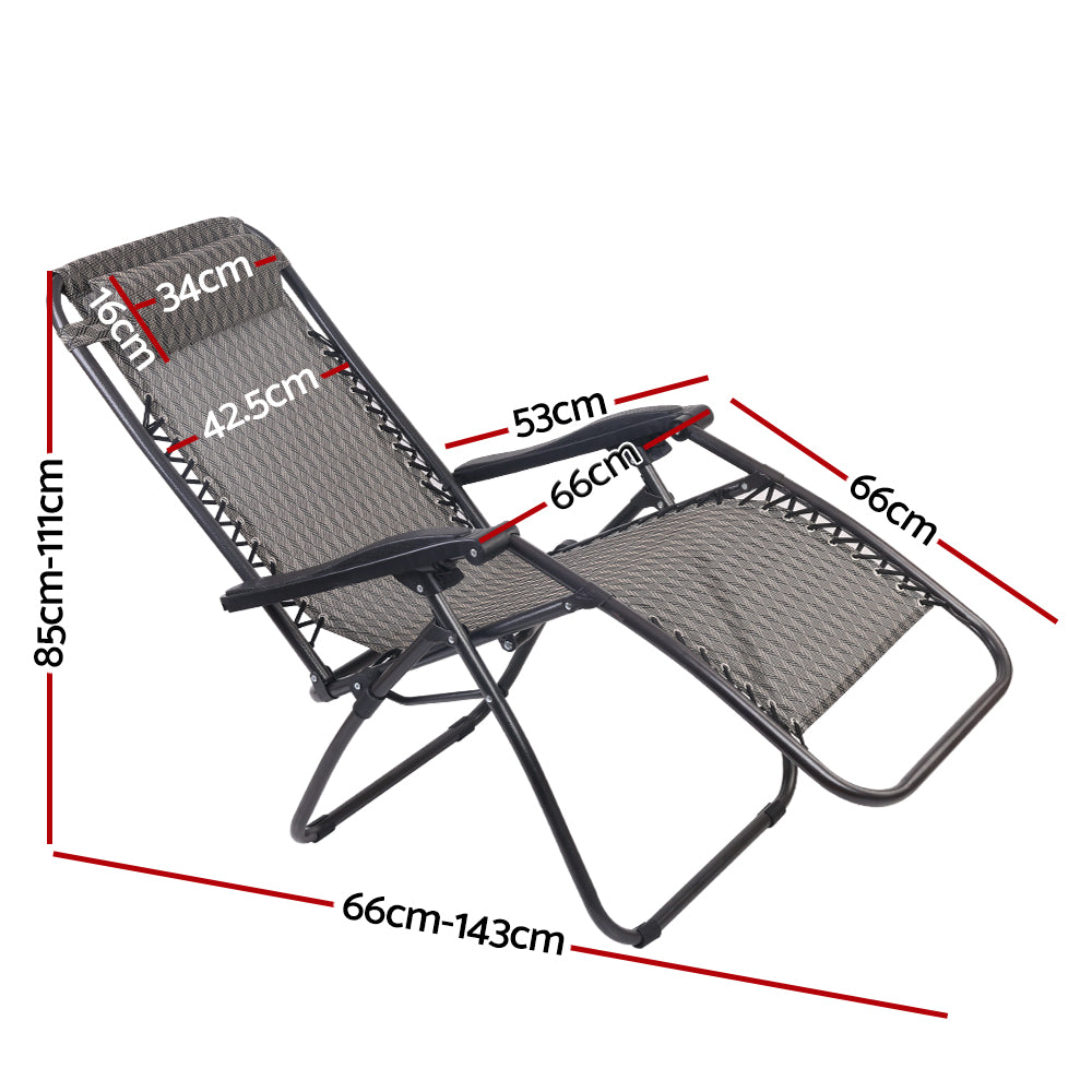 Gardeon Set of 2 Zero Gravity Chairs Reclining Outdoor Furniture Sun Lounge Folding Camping Lounger Grey