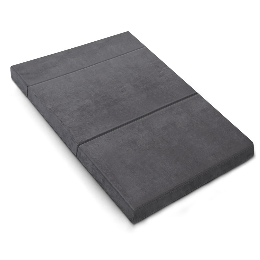 Portable Folding Foam Mattress Mat Velvet Dark Grey Double