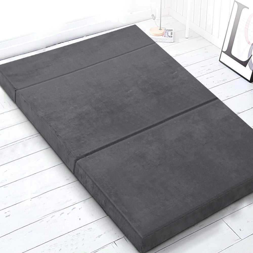 Portable Folding Foam Mattress Mat Velvet Dark Grey Double