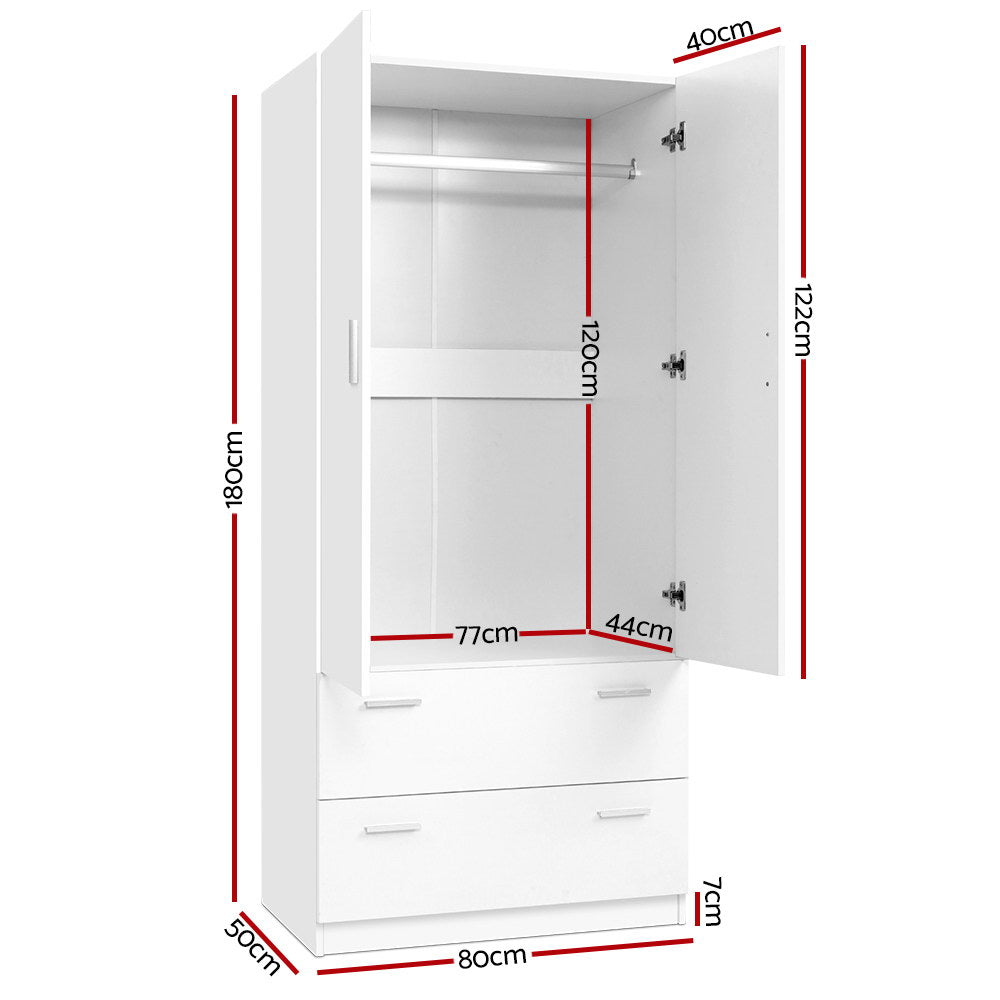 Artiss 2 Doors Wardrobe Bedroom Closet Storage Cabinet Organiser Armoi ...