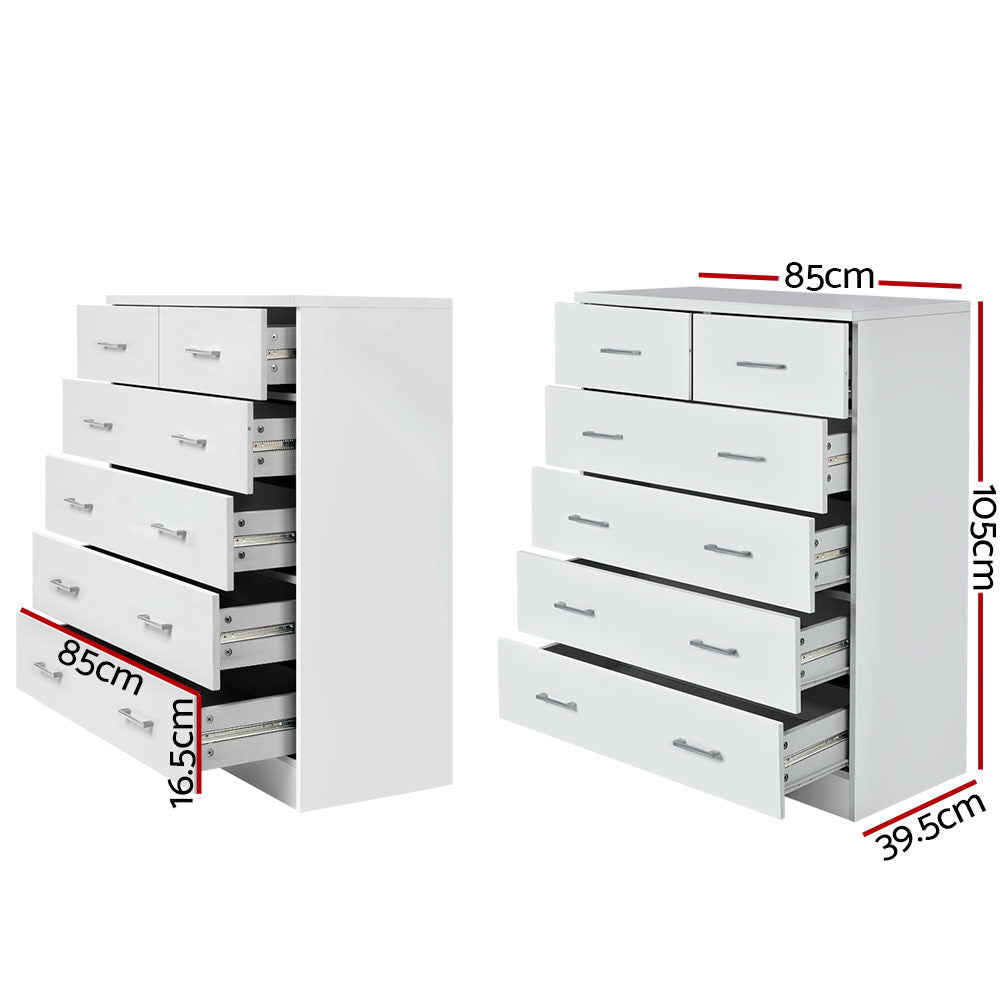 Artiss Tallboy Dresser Table 6 Chest of Drawers Cabinet Bedroom Storage White