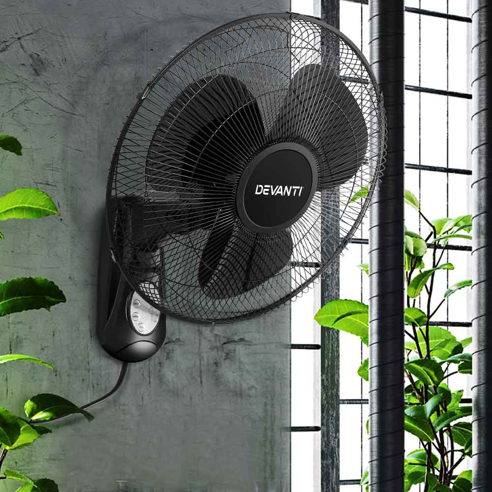 Prinetti Fan Devanti 40cm Wall Mounted Fan with Remote Control - Black