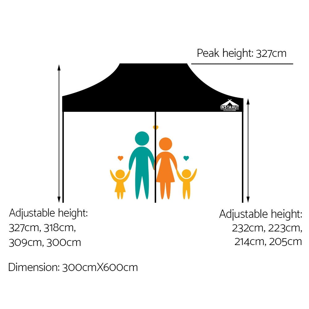 Instahut Gazebo Pop Up Marquee 3x6m Outdoor Tent Folding Wedding Gazebos Black