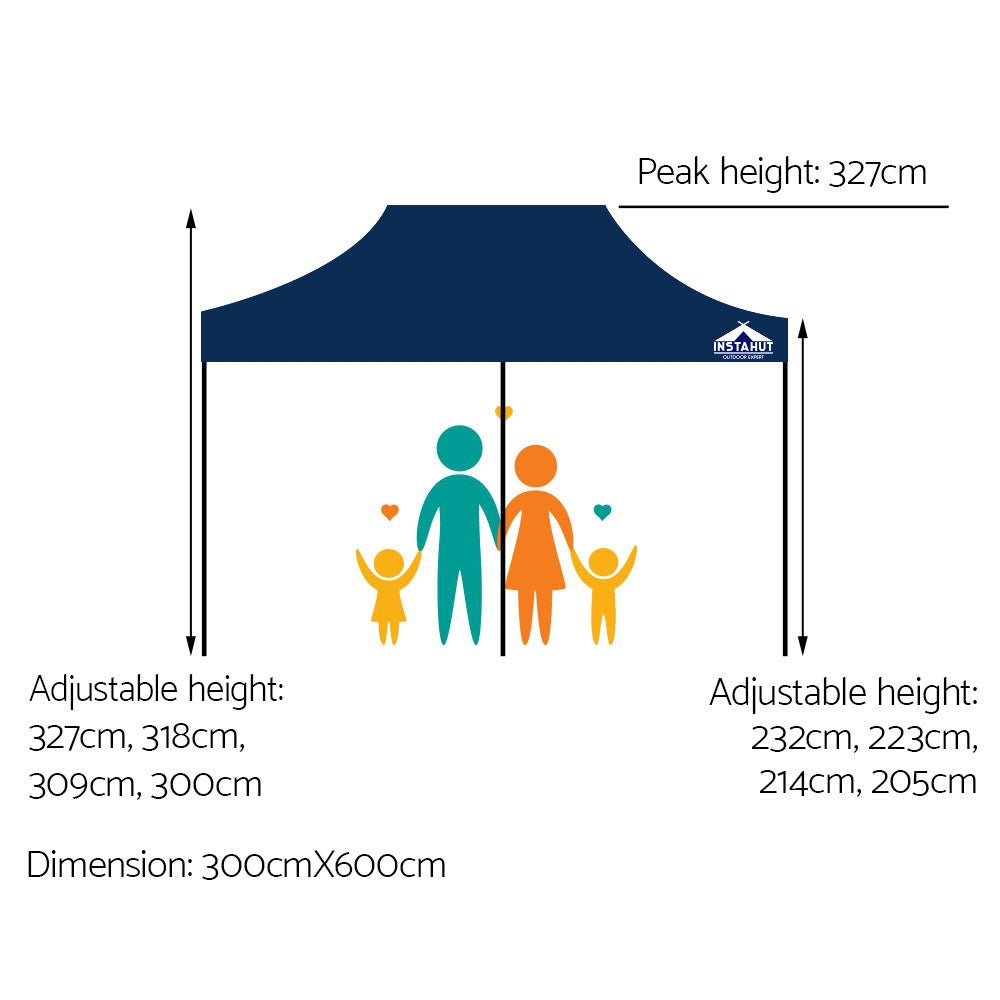 Instahut Gazebo Pop Up Marquee 3x6m Outdoor Tent Folding Wedding Gazebos Navy