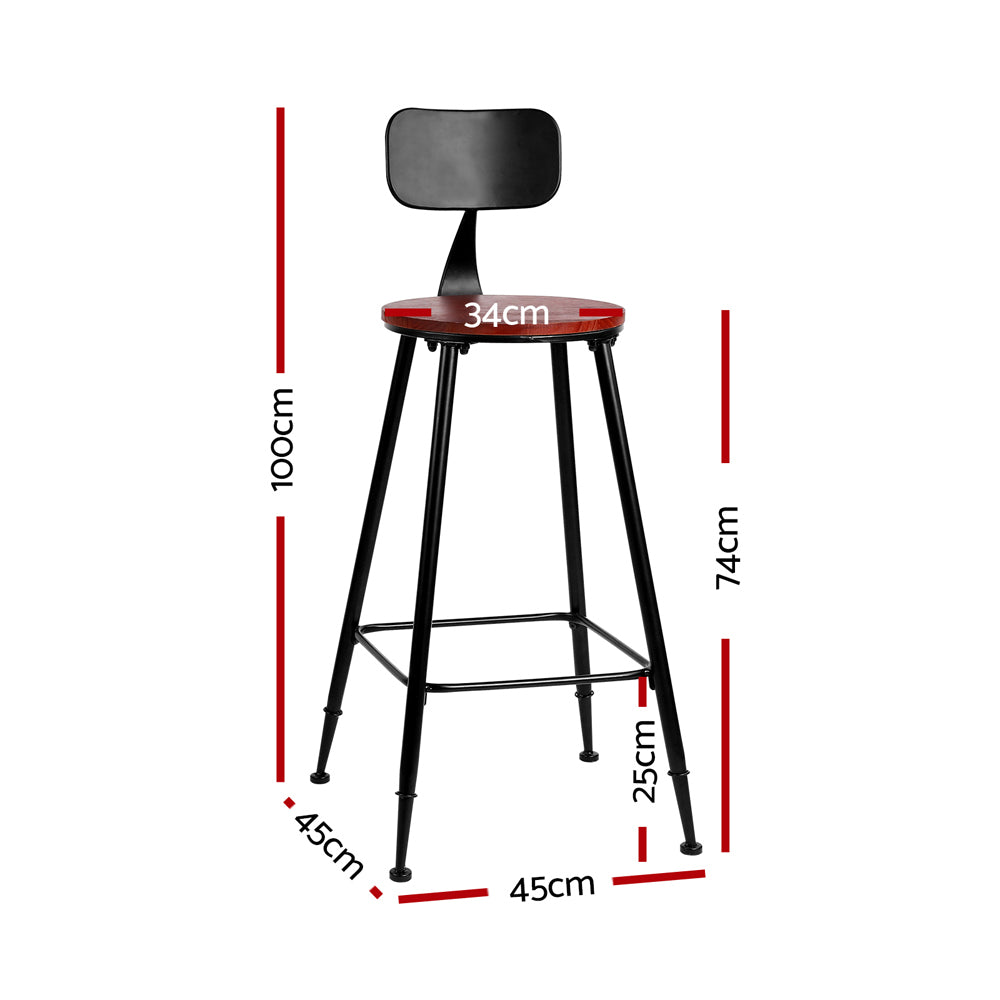 Set of 2 Artiss Bar Stools Pinewood Metal - Black and Wood