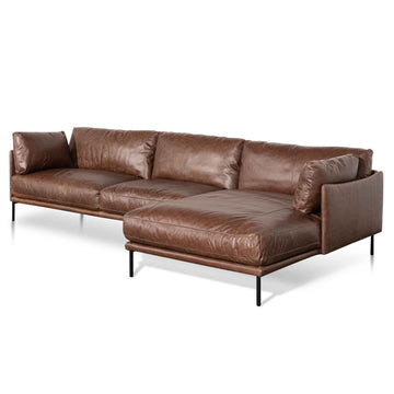 Scarlett 4 Seater Right Chaise Leather Sofa - Dark Brown