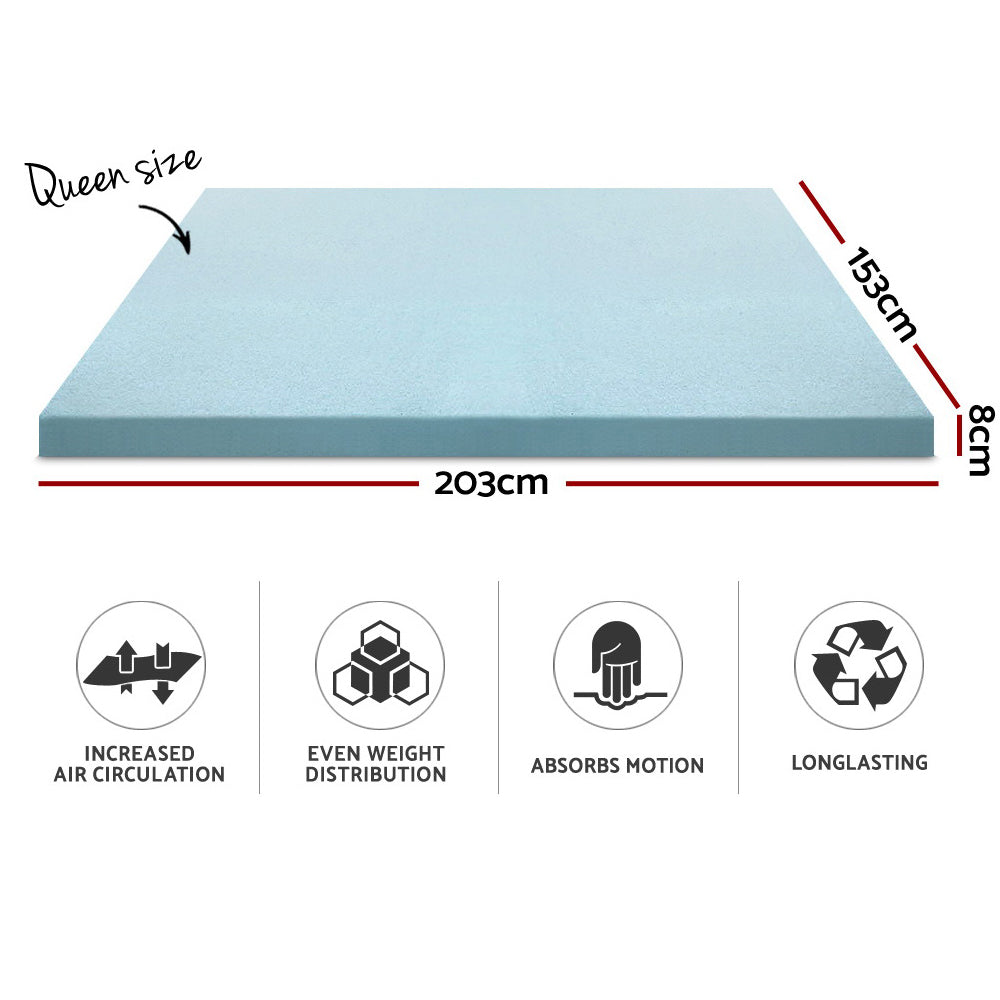 Cool Gel Memory Foam Mattress Topper Bamboo Cover 8cm Queen