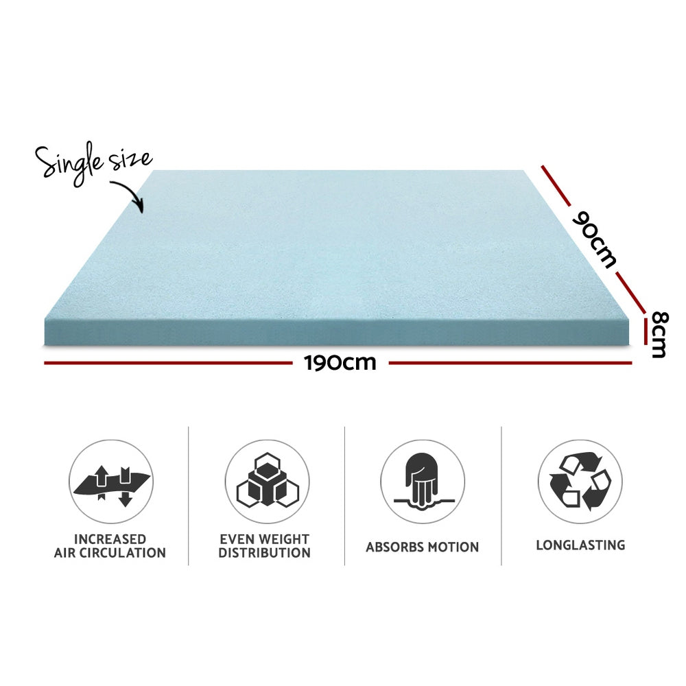 Cool Gel Memory Foam Mattress Topper Bamboo Cover 8cm Single