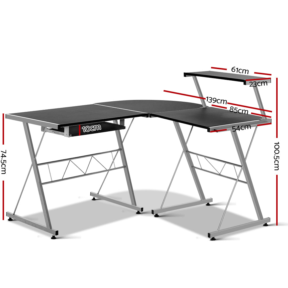 Artiss Corner Metal Pull Out Table Desk - Black