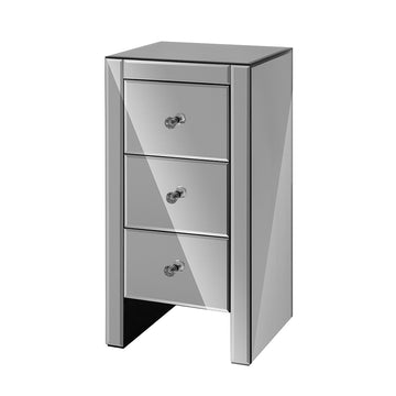 Artiss Mirrored Bedside Tables Drawers Crystal Chest Nightstand Glass Grey