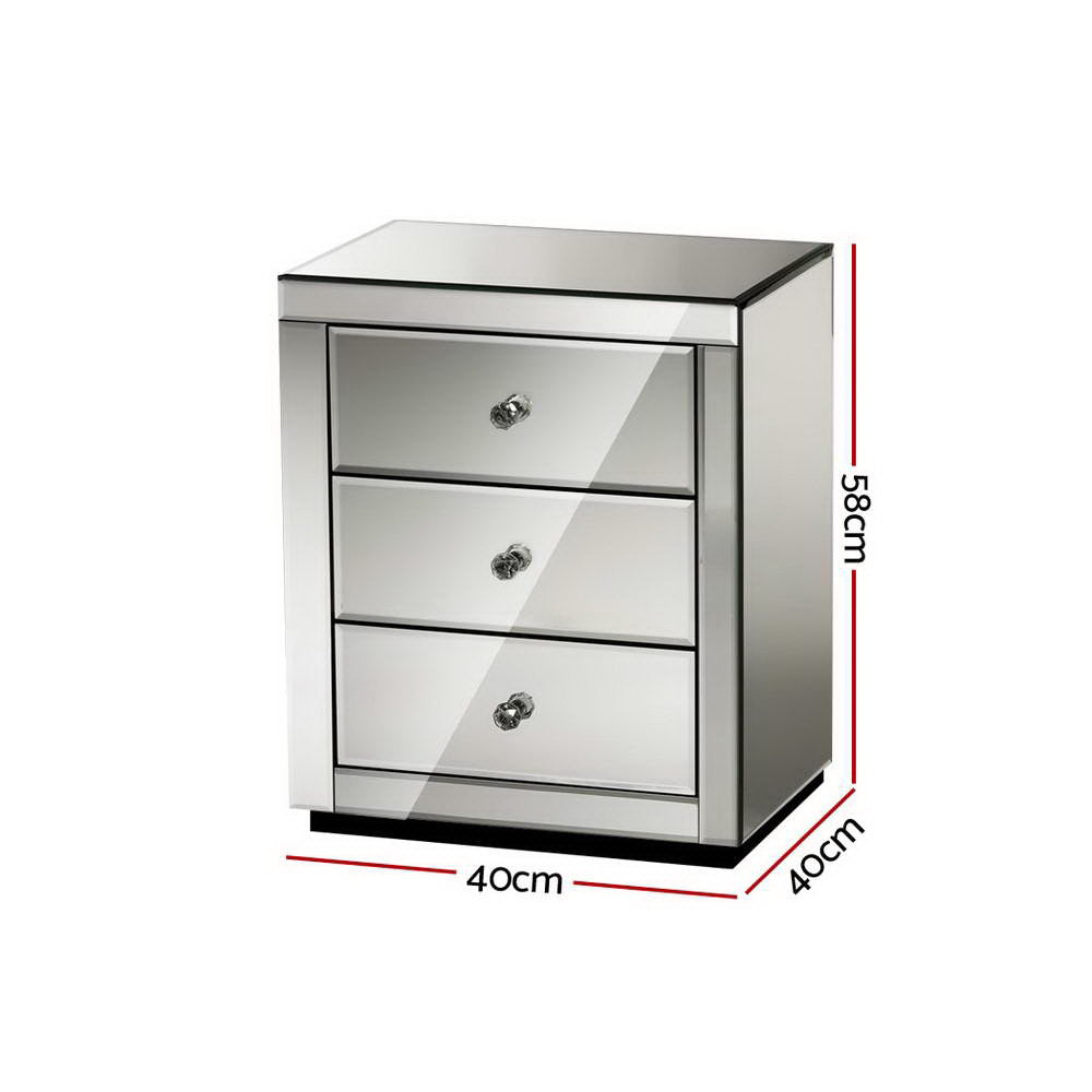 Artiss Mirrored Bedside Table Drawers Furniture Mirror Glass Presia Silver