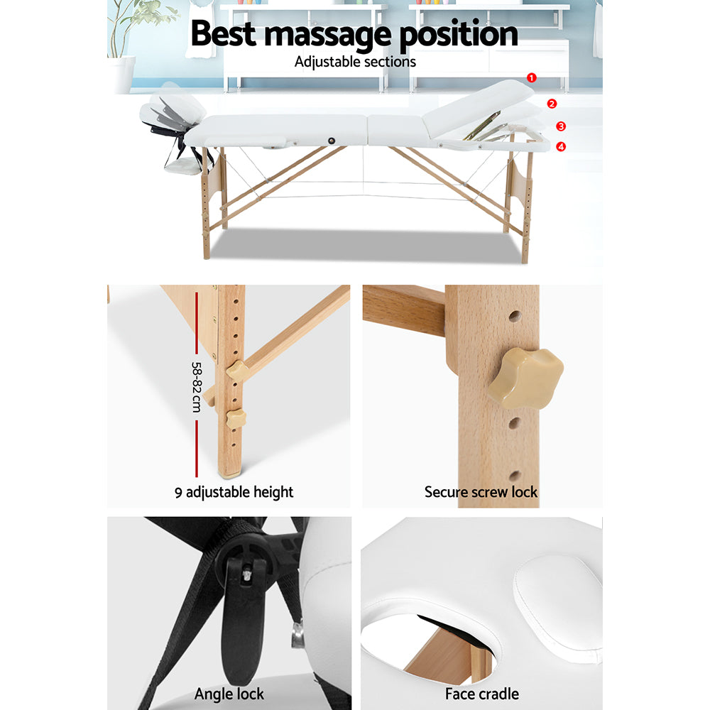 Zenses 3 Fold Portable Wood Massage Table - White – Shopping Planet