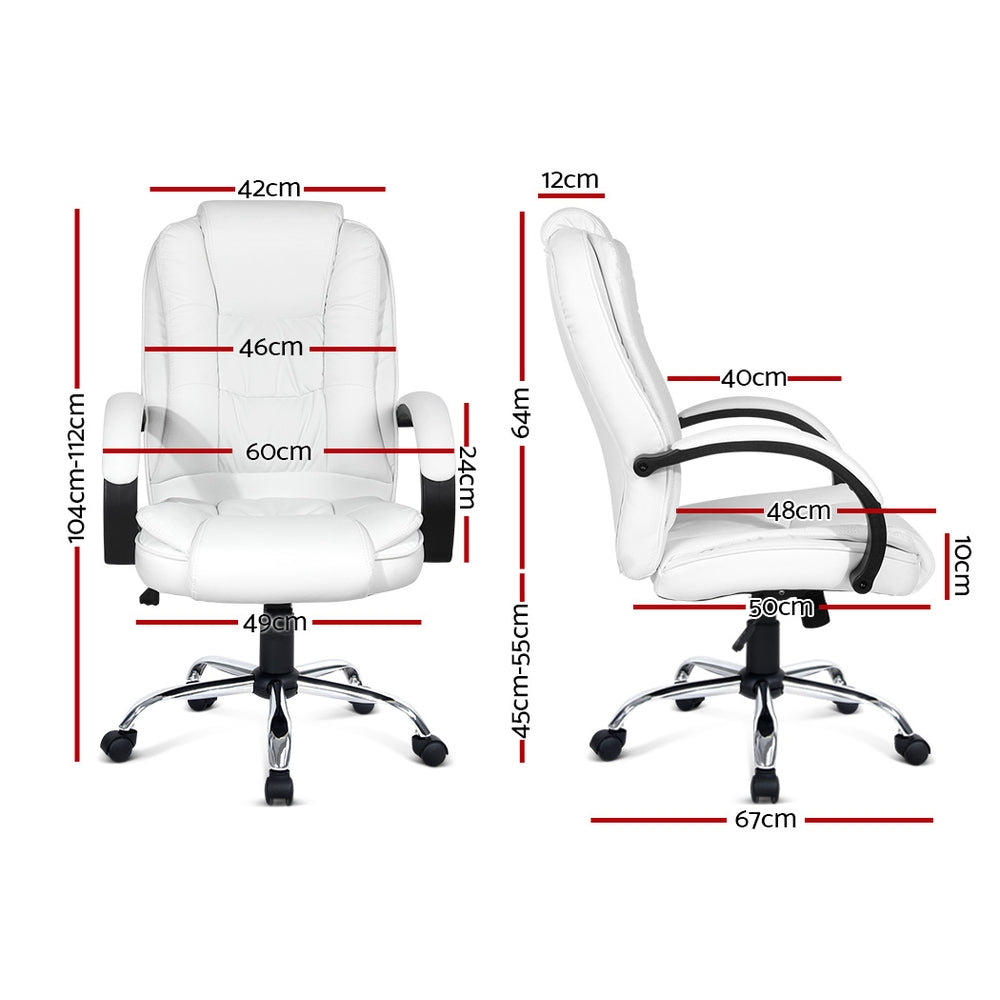 Artiss Office Chair Gaming Computer Chairs Executive PU Leather Seating White
