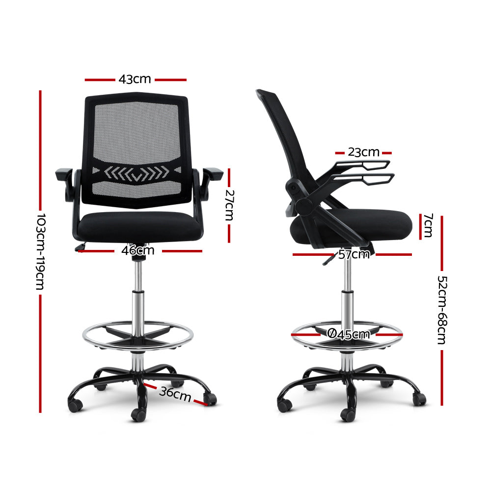 Artiss Office Chair Veer Drafting Stool Mesh Chairs Flip Up Armrest Black