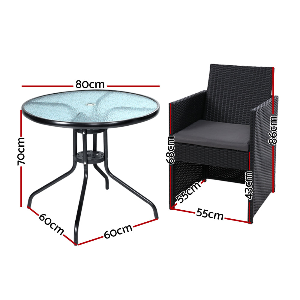 Gardeon Patio Furniture Dining Chairs Table Patio Setting Bistro Set Wicker Tea Coffee Cafe Bar Set