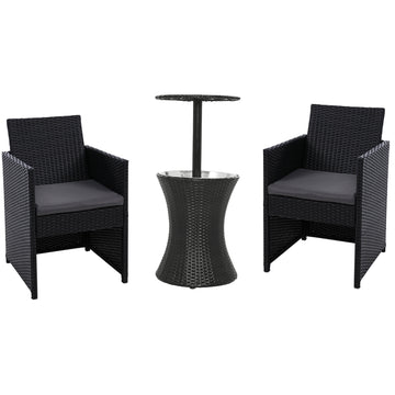 Gardeon Outdoor Furniture Bar Table Set Wicker Chairs Cooler Ice Bucket Patio Bistro Set Coffee