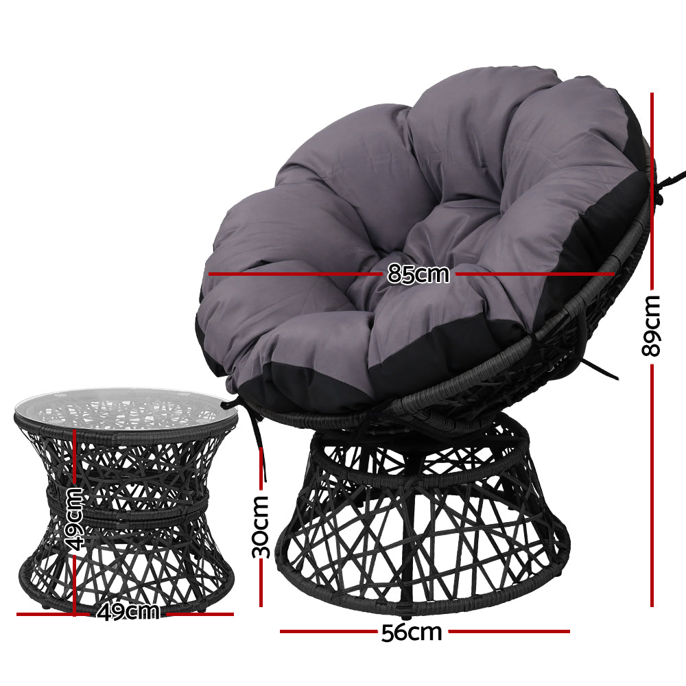 Gardeon Papasan Chair and Side Table - Black