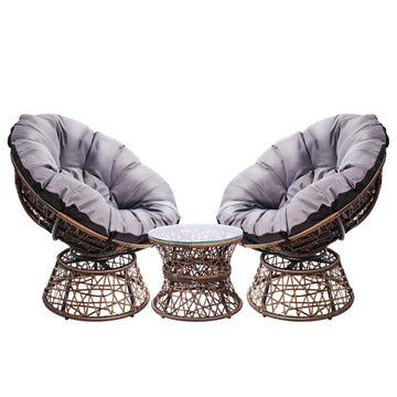 Gardeon Papasan Chair and Side Table Set-Brown