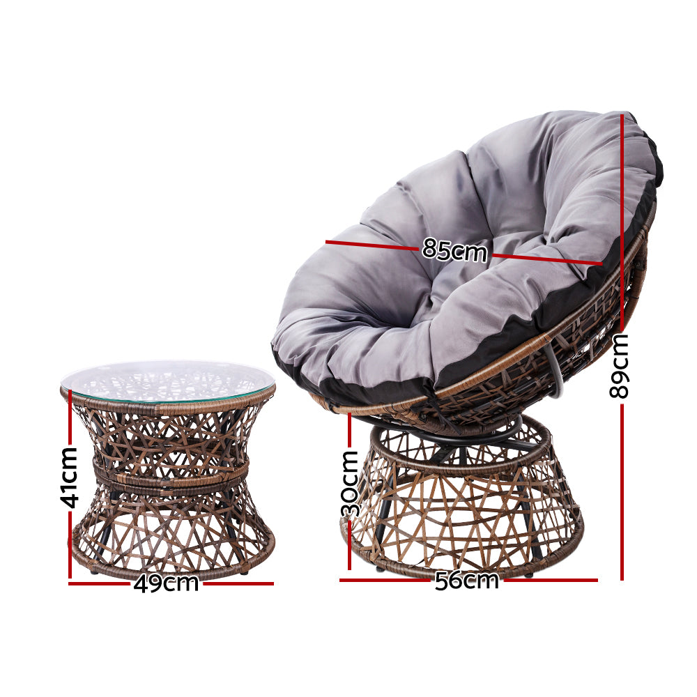 Gardeon Papasan Chair and Side Table Set-Brown