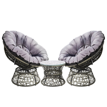 Gardeon Papasan Chair and Side Table Set- Grey