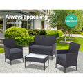 4 Outdoor Wicker Chairs & Table - Black