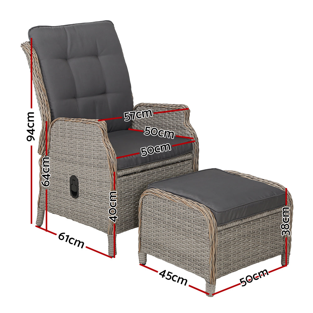 Gardeon Recliner Chair Sun lounge Outdoor Setting Patio Furniture Wicker Sofa