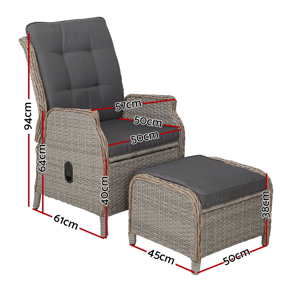 Gardeon Set of 2 Recliner Chairs Sun lounge Outdoor Patio Furniture Wicker Sofa Lounger