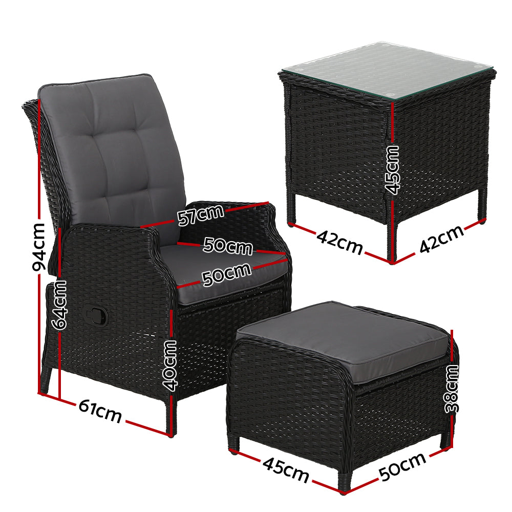 Gardeon Recliner Chairs Sun lounge Setting Outdoor Furniture Patio Garden Wicker