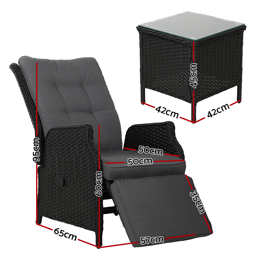 Gardeon Recliner Chairs Sun lounge Setting Outdoor Furniture Patio Wicker Sofa