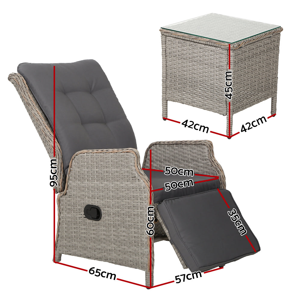 Gardeon Recliner Chairs Outdoor Sun lounge Setting Patio Furniture Wicker Sofa