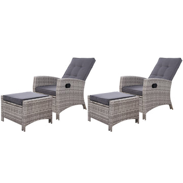 Set of 2 Sun lounge Recliner Chair Wicker Lounger Sofa Day Bed Outdoor Chairs Patio Furniture Garden Cushion Ottoman Gardeon