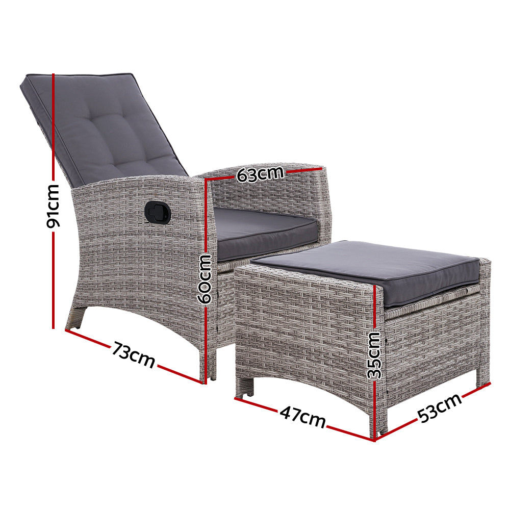 Set of 2 Sun lounge Recliner Chair Wicker Lounger Sofa Day Bed Outdoor Chairs Patio Furniture Garden Cushion Ottoman Gardeon